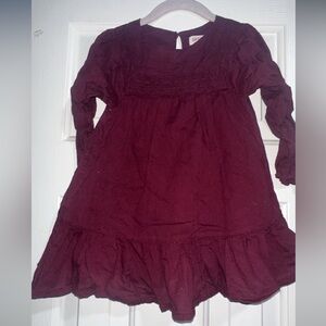 Burgundy Long Sleeve Kids Dress